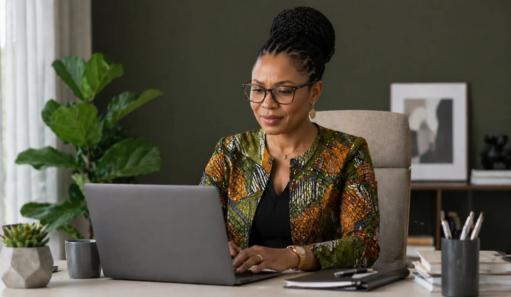 Professionnelle africaine travaillant sur son ordinateur